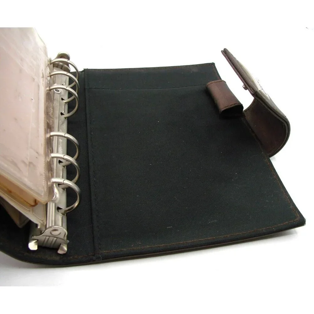 Day-Timer Navigator Brown Satin Striped Planner Binder 6 Rings Snap Tab Closure